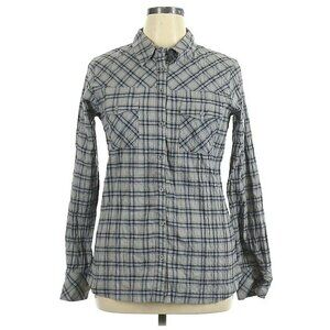 Patagonia Womans Sz 14 Gray & Blue Plaid Button Up Shirt